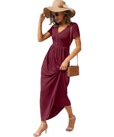 Womens Casual Long Dress Short/Long Sleeve Summer Loose Maxi Dresses with Pockets Short Sleeve 07 Wine Red $13.16 Dresses