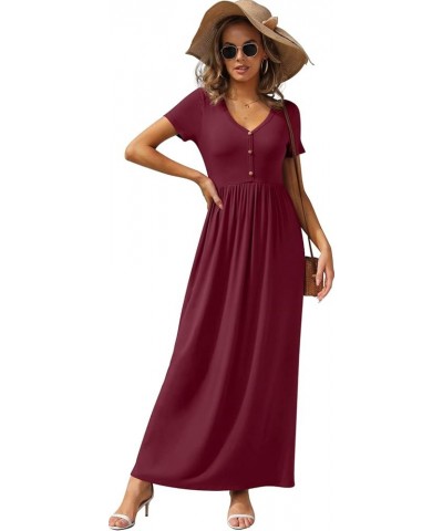 Womens Casual Long Dress Short/Long Sleeve Summer Loose Maxi Dresses with Pockets Short Sleeve 07 Wine Red $13.16 Dresses