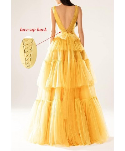 Women's Double V-Neck Prom Dresses Long 2024 Tiered Tulle A-line Pleated Formal Party Gowns Fuchsia $34.44 Dresses