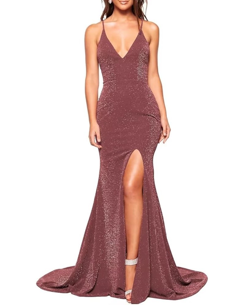 Women's Sparkle Deep V-Neck Bridesmaid Dresses Mermaid Glittery Prom Dresses Formal Gown Plum $27.96 Dresses