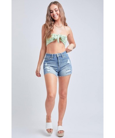 Women's Junior Vintage Dream High-Rise Mid-Length Distressed Hem Denim Shorts Medium Wash $15.27 Shorts