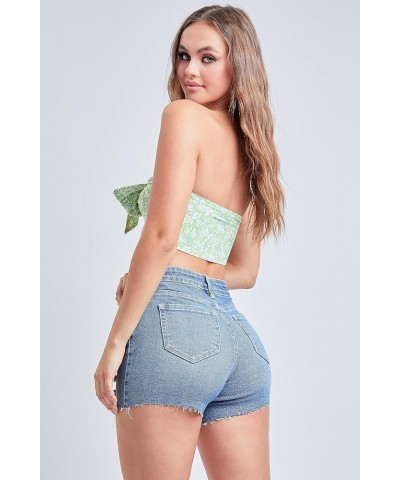 Women's Junior Vintage Dream High-Rise Mid-Length Distressed Hem Denim Shorts Medium Wash $15.27 Shorts