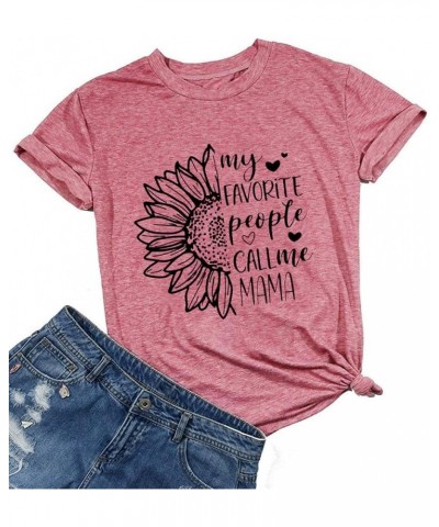 Sunflower Cute Mom Shirt My Favorite People Call Me Mama Summer Flower Funny Graphic Mother Gift Tee Tops Red $11.87 Activewear