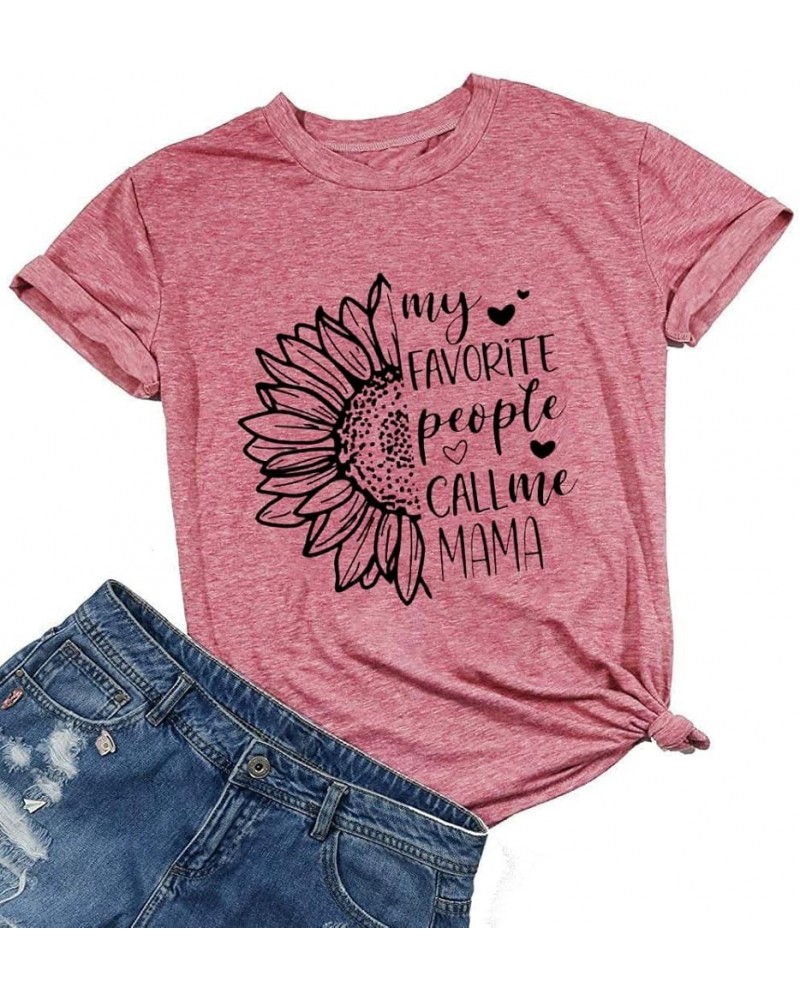 Sunflower Cute Mom Shirt My Favorite People Call Me Mama Summer Flower Funny Graphic Mother Gift Tee Tops Red $11.87 Activewear