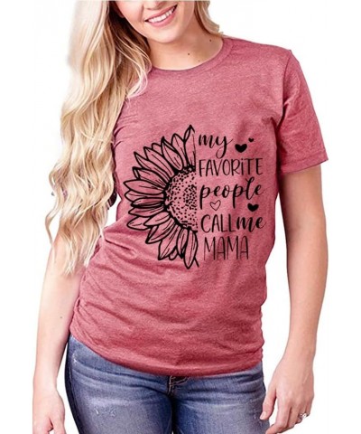 Sunflower Cute Mom Shirt My Favorite People Call Me Mama Summer Flower Funny Graphic Mother Gift Tee Tops Red $11.87 Activewear