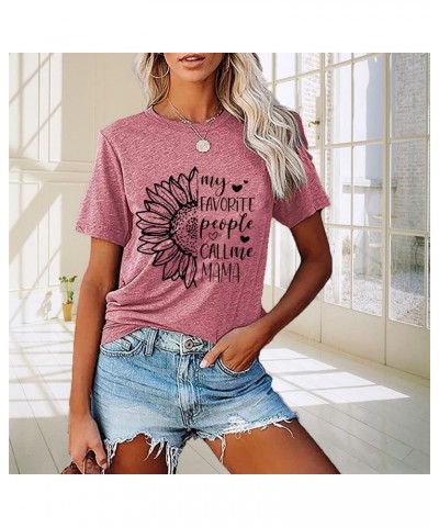 Sunflower Cute Mom Shirt My Favorite People Call Me Mama Summer Flower Funny Graphic Mother Gift Tee Tops Red $11.87 Activewear