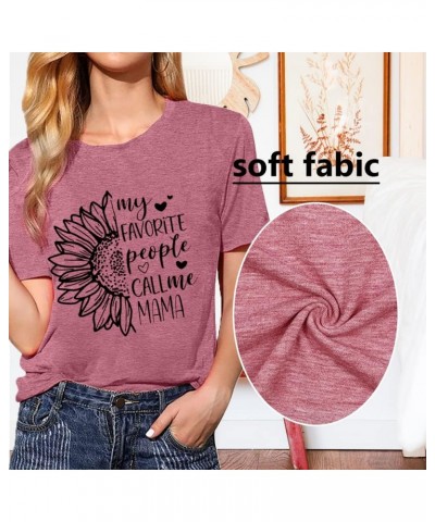 Sunflower Cute Mom Shirt My Favorite People Call Me Mama Summer Flower Funny Graphic Mother Gift Tee Tops Red $11.87 Activewear