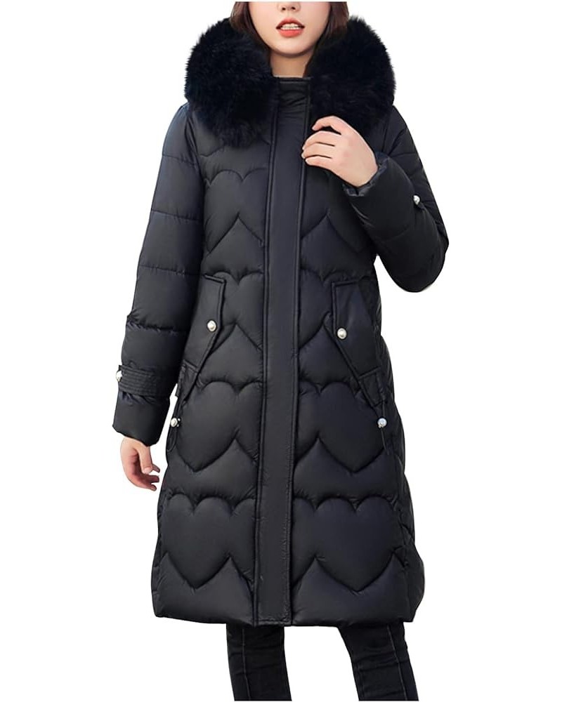 Women Hooded Long Down Jackets Thickened Maxi Parkas Puffer Coat Full Zip Quilted Bow Belted Outerwear with Fur Hood Green $2...