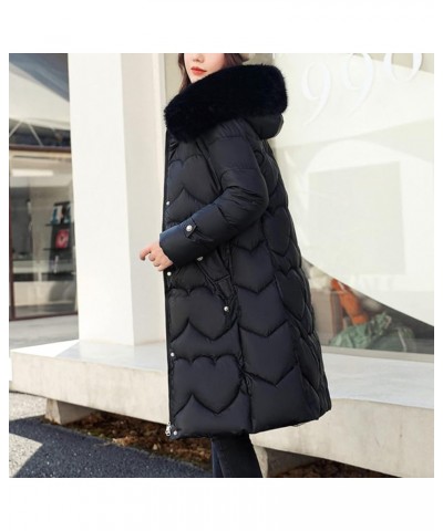 Women Hooded Long Down Jackets Thickened Maxi Parkas Puffer Coat Full Zip Quilted Bow Belted Outerwear with Fur Hood Green $2...