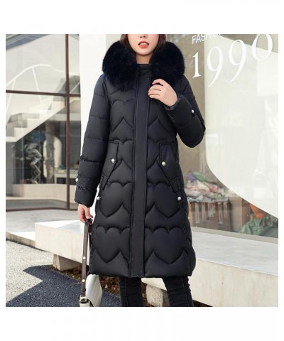 Women Hooded Long Down Jackets Thickened Maxi Parkas Puffer Coat Full Zip Quilted Bow Belted Outerwear with Fur Hood Green $2...