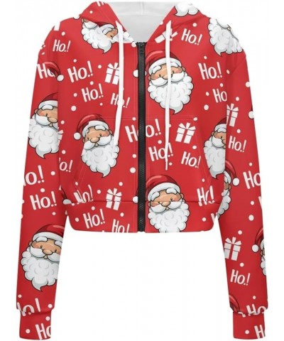 JEOCODY Women Cropped Zip Up Hoodie Zipper Crop Sweatshirt Jacket Sweater Size S-5XL Christmas Santa Claus Printed $15.41 Hoo...