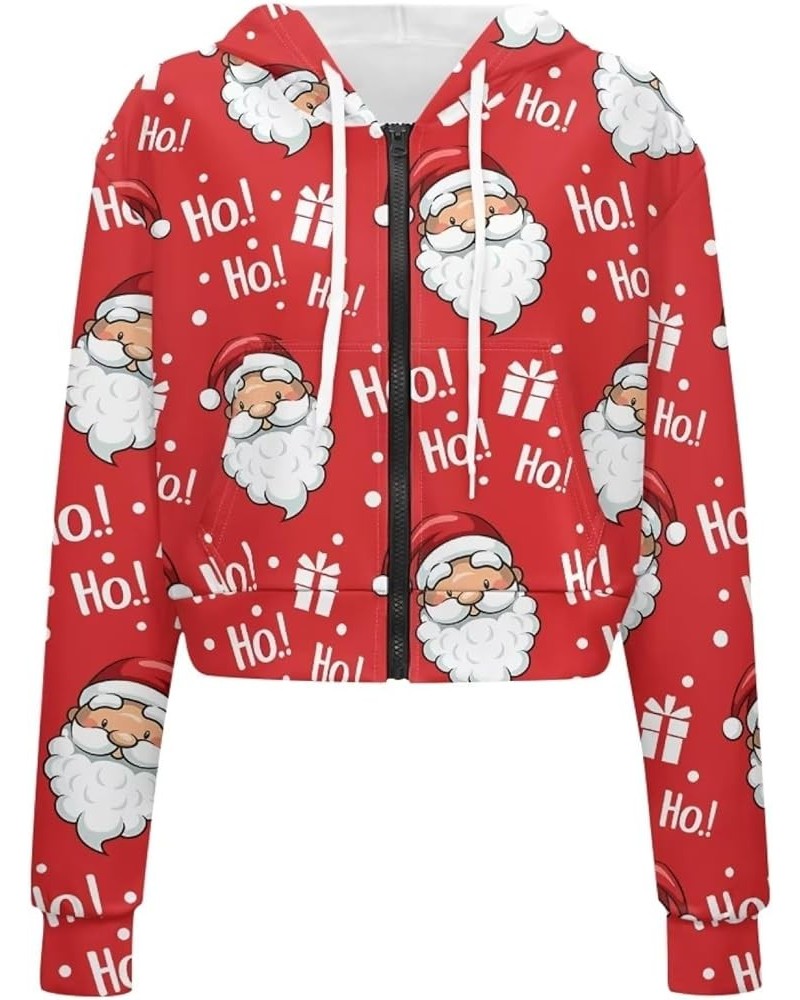 JEOCODY Women Cropped Zip Up Hoodie Zipper Crop Sweatshirt Jacket Sweater Size S-5XL Christmas Santa Claus Printed $15.41 Hoo...