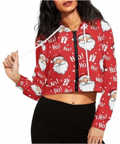 JEOCODY Women Cropped Zip Up Hoodie Zipper Crop Sweatshirt Jacket Sweater Size S-5XL Christmas Santa Claus Printed $15.41 Hoo...