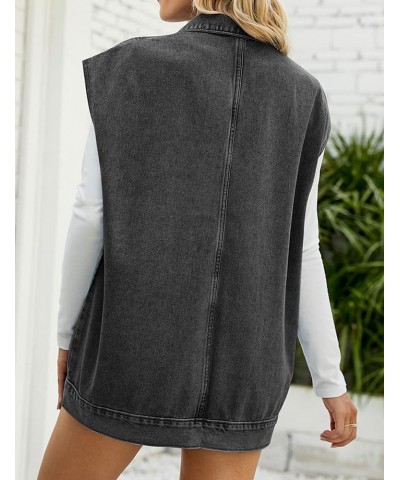 Denim Jean Vest for Women Oversized Sleeveless Button Down Denim Jean Vest Waistcoat Shacket Jacket Black Gray $10.45 Vests