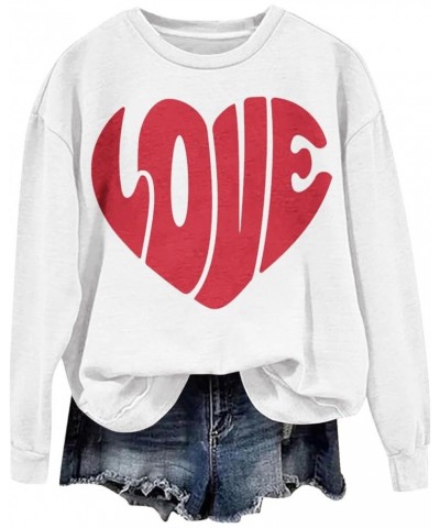 Valentine Day Shirts Women Long Sleeve Pullover Sweatshirts Love Heart Print Shirts Casual Loose Crewneck Tops White-2-lightn...