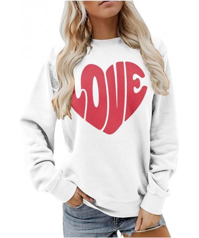 Valentine Day Shirts Women Long Sleeve Pullover Sweatshirts Love Heart Print Shirts Casual Loose Crewneck Tops White-2-lightn...