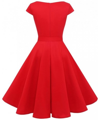 Women's 1950s Retro Vintage Square Neck Cocktail Swing Dress Red $14.88 Dresses