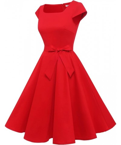 Women's 1950s Retro Vintage Square Neck Cocktail Swing Dress Red $14.88 Dresses