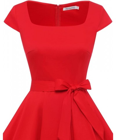 Women's 1950s Retro Vintage Square Neck Cocktail Swing Dress Red $14.88 Dresses