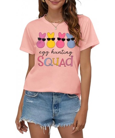 Happy Easter Shirts for Women Bunny T-Shirt Egg Hunting Squad Shirt Cute Rabbit Graphic Casual Short Sleeve Tees Tops Pink $1...