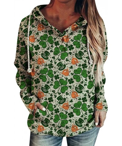 Women's St. Patricks Day Clover Hoodie Sweatshirt Long Sleeve Shamrock Print Sweatshirts Tops Hat $16.23 Hoodies & Sweatshirts