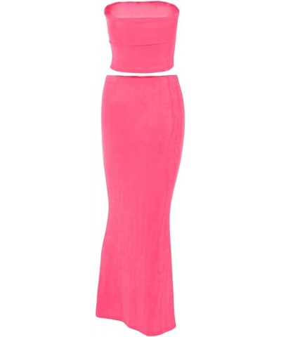 Sexy Women Two Piece Skirt Set Oufits Sleeveless Crop Tube Tank Tops and Skirts Bodycon Casual Party Club Mini Dress Q Rose R...