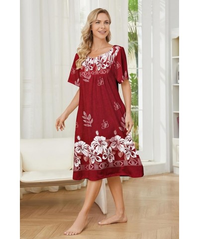 House Dresses for Women with Pockets Mumu Dresses Short Sleeve Moo Moos for Women Nightgown Duster Lounge Dress S-3XL Wine Re...