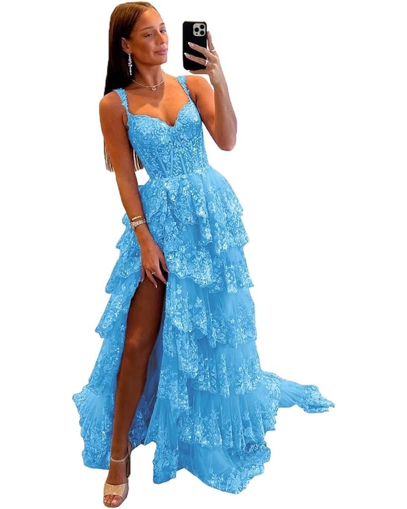 Sweetheart Prom Dress Long with Slit Off Shoulder Lace Applique Evening Dress for Teens NO114 Ocean Blue $36.55 Dresses