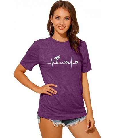 Sun Salt Sand Beach Tshirt for Women Summer Coconut Tree Graphic Casual Short Sleeve Loose Fit Tee Blouses T06-purple $10.78 ...