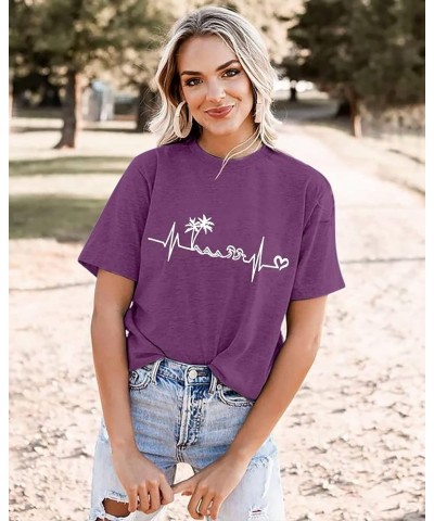 Sun Salt Sand Beach Tshirt for Women Summer Coconut Tree Graphic Casual Short Sleeve Loose Fit Tee Blouses T06-purple $10.78 ...