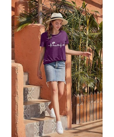 Sun Salt Sand Beach Tshirt for Women Summer Coconut Tree Graphic Casual Short Sleeve Loose Fit Tee Blouses T06-purple $10.78 ...