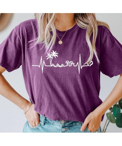 Sun Salt Sand Beach Tshirt for Women Summer Coconut Tree Graphic Casual Short Sleeve Loose Fit Tee Blouses T06-purple $10.78 ...