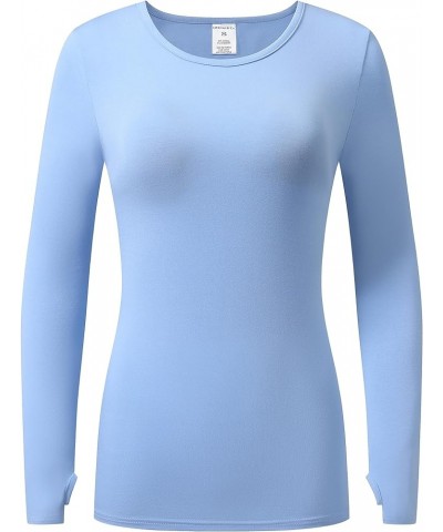 Women's Long Sleeve T-Shirt Comfy Thumb Hole Shirts Basic Stretch Layer Light Denim Blue $12.34 T-Shirts