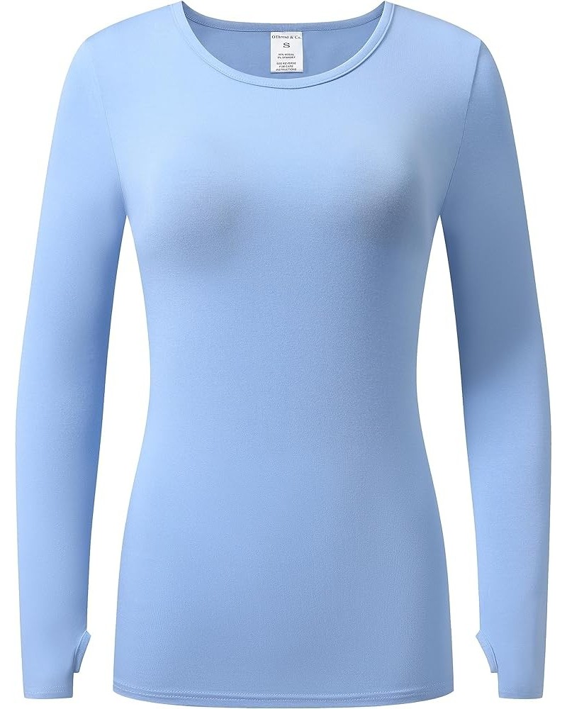 Women's Long Sleeve T-Shirt Comfy Thumb Hole Shirts Basic Stretch Layer Light Denim Blue $12.34 T-Shirts