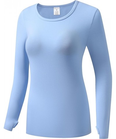 Women's Long Sleeve T-Shirt Comfy Thumb Hole Shirts Basic Stretch Layer Light Denim Blue $12.34 T-Shirts