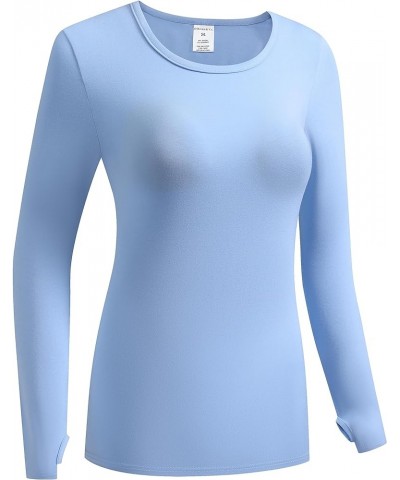 Women's Long Sleeve T-Shirt Comfy Thumb Hole Shirts Basic Stretch Layer Light Denim Blue $12.34 T-Shirts