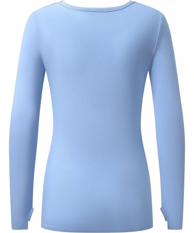 Women's Long Sleeve T-Shirt Comfy Thumb Hole Shirts Basic Stretch Layer Light Denim Blue $12.34 T-Shirts