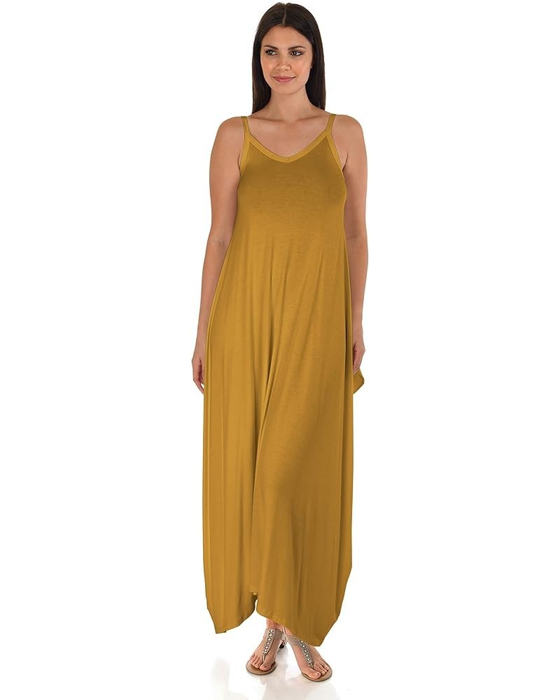 DFF Shop Women's Casual Loose Long Speghetti Strap Maxi Dresses (Size: S - 5X) Mustard $16.10 Dresses