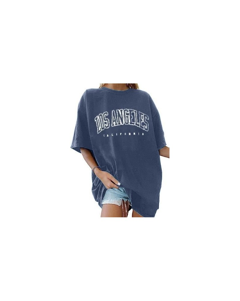 Women's Casual Crewneck Short Sleeve Oversized T Shirt Rainbow Graphic Tees Letter Blue $13.24 T-Shirts