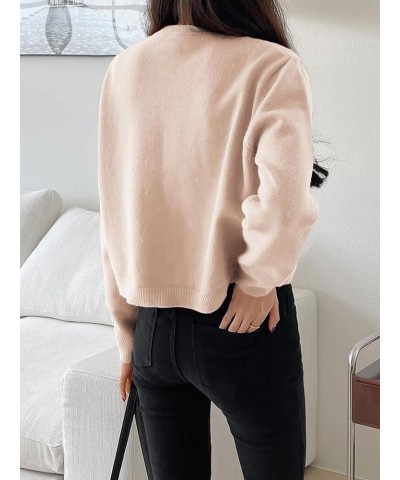 Women's Button Down Cropped Cardigan Casual Crewneck Long Sleeve Soft Knit Cardigan Sweaters Apricot $17.02 Sweaters