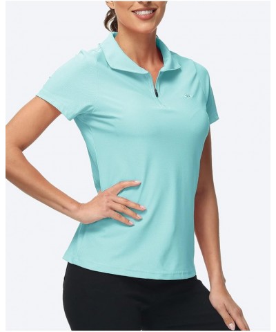 Women's UPF 50+ Short Sleeve Golf Tennis Polo Shirt Zip Up Cooling Bowling Shirt Quick Dry Workout Active T-Shirt Light Blue ...