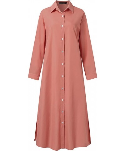 Womens Casual Loose Shirt Dress Oversized Baggy Button Down Long Sleeve Maxi Dresses with Pockets Orange $12.03 Dresses