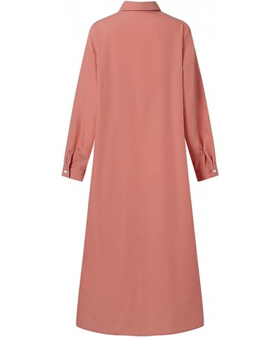 Womens Casual Loose Shirt Dress Oversized Baggy Button Down Long Sleeve Maxi Dresses with Pockets Orange $12.03 Dresses