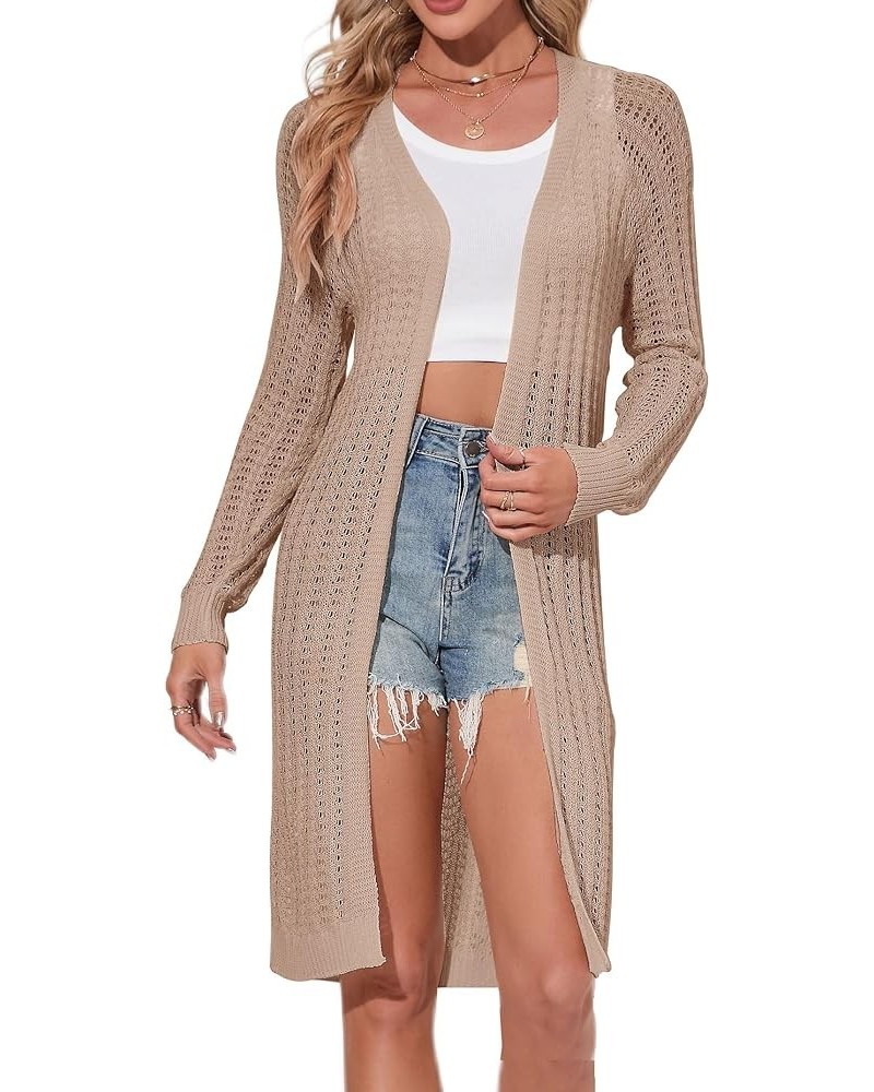 Women Long Crochet Cardigan Lightweight Open Front Casual Long Sleeve Knit Cardigans Camel $15.50 Sweaters