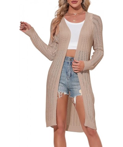 Women Long Crochet Cardigan Lightweight Open Front Casual Long Sleeve Knit Cardigans Camel $15.50 Sweaters