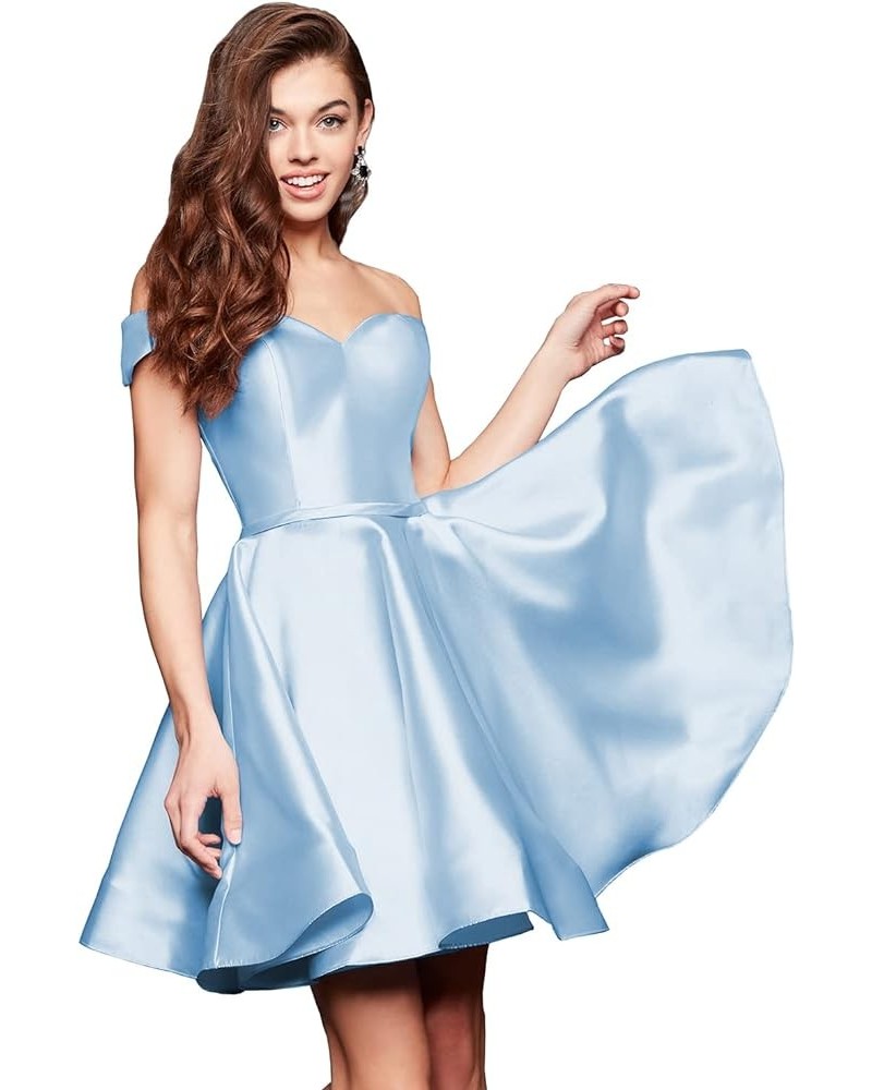 Women's Short Homecoming Dresses for Teens with Pockets Off Shoulder Satin Cocktail Party Gowns CY003 Sky Blue $31.00 Dresses