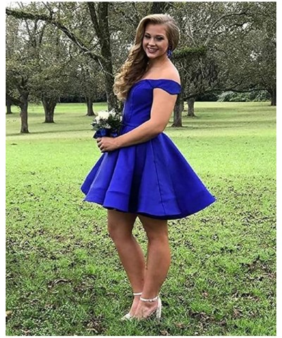 Women's Short Homecoming Dresses for Teens with Pockets Off Shoulder Satin Cocktail Party Gowns CY003 Sky Blue $31.00 Dresses