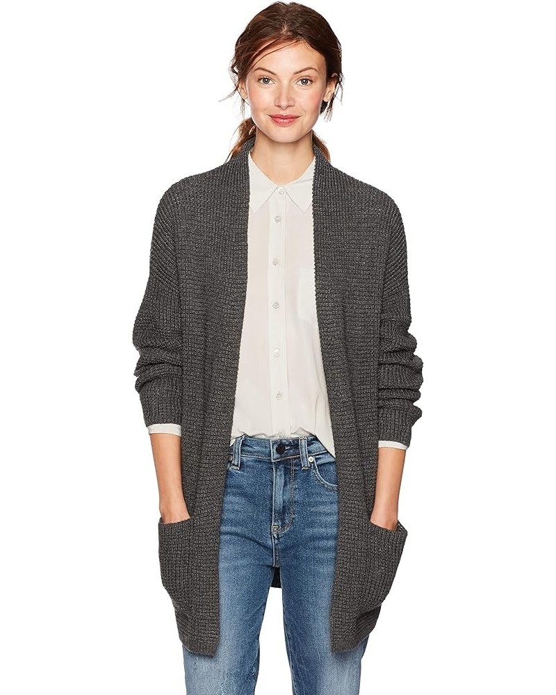 Women's Open Front Waffle Stitch Knit Cardigan - Long Sleeve Casual Sweater Coat with Pockets Charcoal $15.40 Sweaters