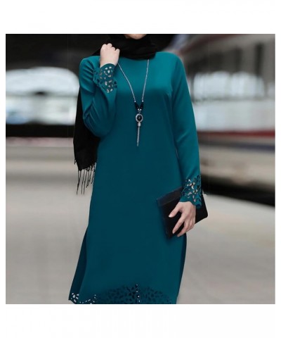 Abaya for Women Muslim Tunic Top Modest Pant Dubai Kurta Hollow Out Islamic Plus Size Prayer Attire Afghan Kurti Set Peacock ...