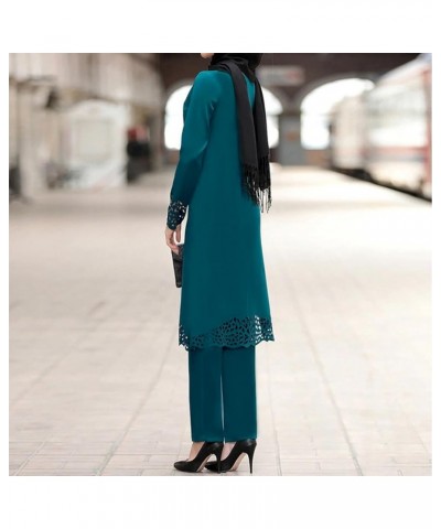 Abaya for Women Muslim Tunic Top Modest Pant Dubai Kurta Hollow Out Islamic Plus Size Prayer Attire Afghan Kurti Set Peacock ...